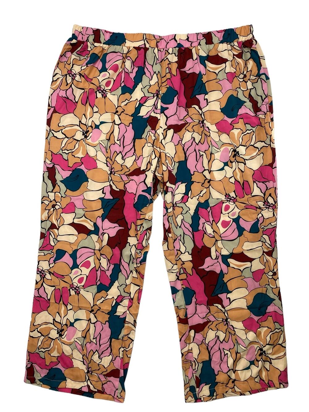 EMERY ROSE *NEW* Mod Floral Wide Leg Pull On Pants Size 5XL Pink Orange Green